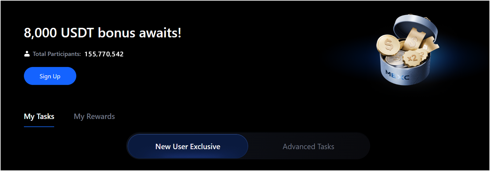 MEXC free crypto sign-up bonuses
